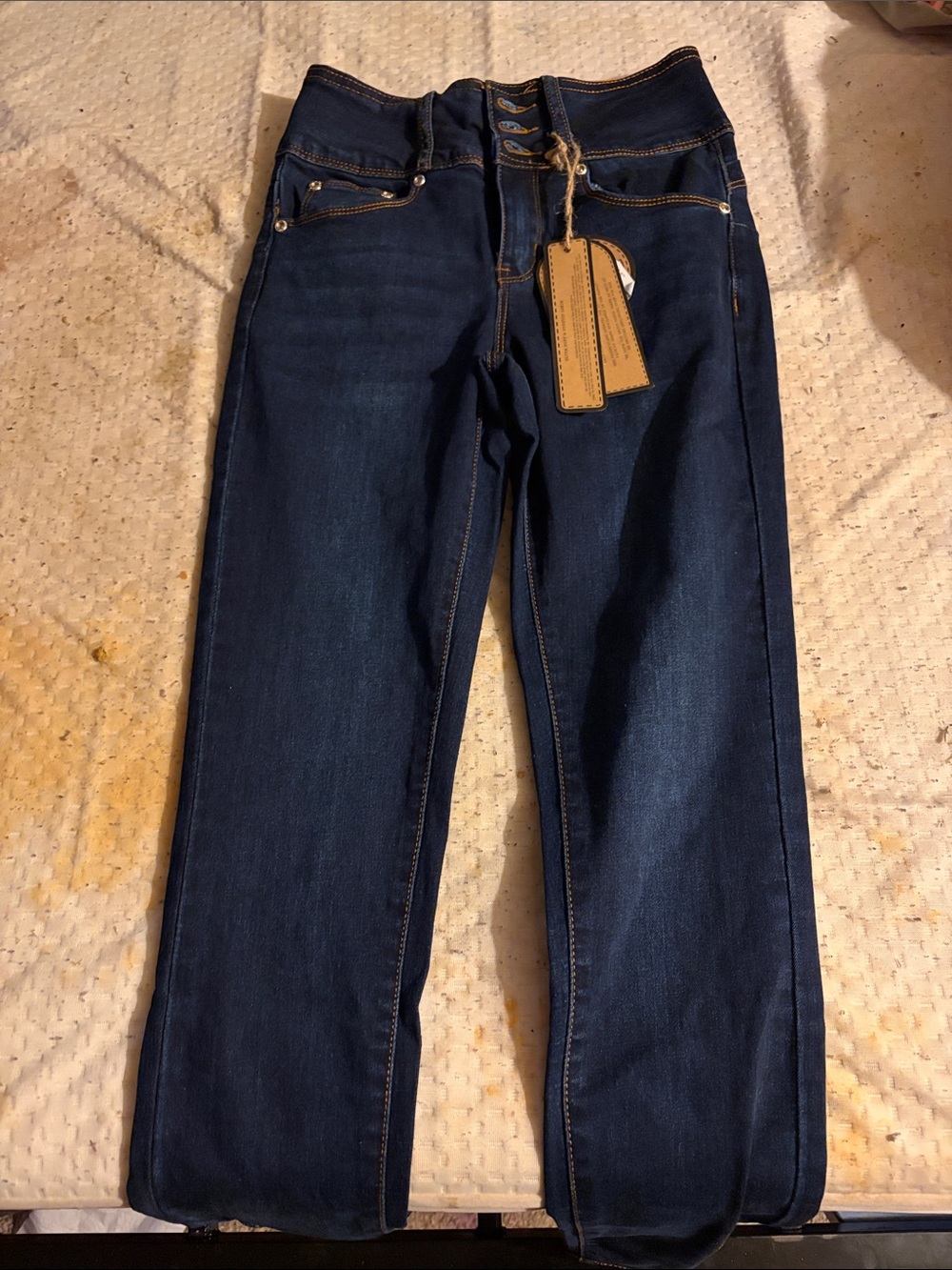 Kids Dark Blue Stretch Jeans with Classic Five-Pocket Design